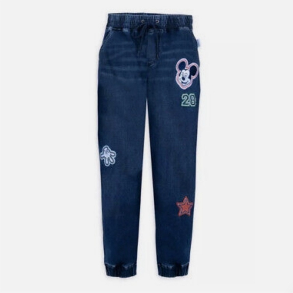 Disney Parks Her Universe Mickey Mouse Appliqué Patches Denim‎ Joggers Pants L